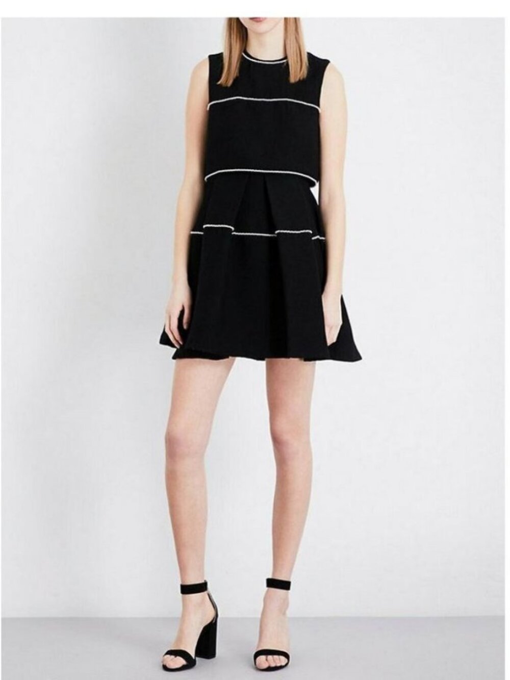 Sandro Pearlescent Trim Embellished Fit & Flare Dress Size 1 Small Black